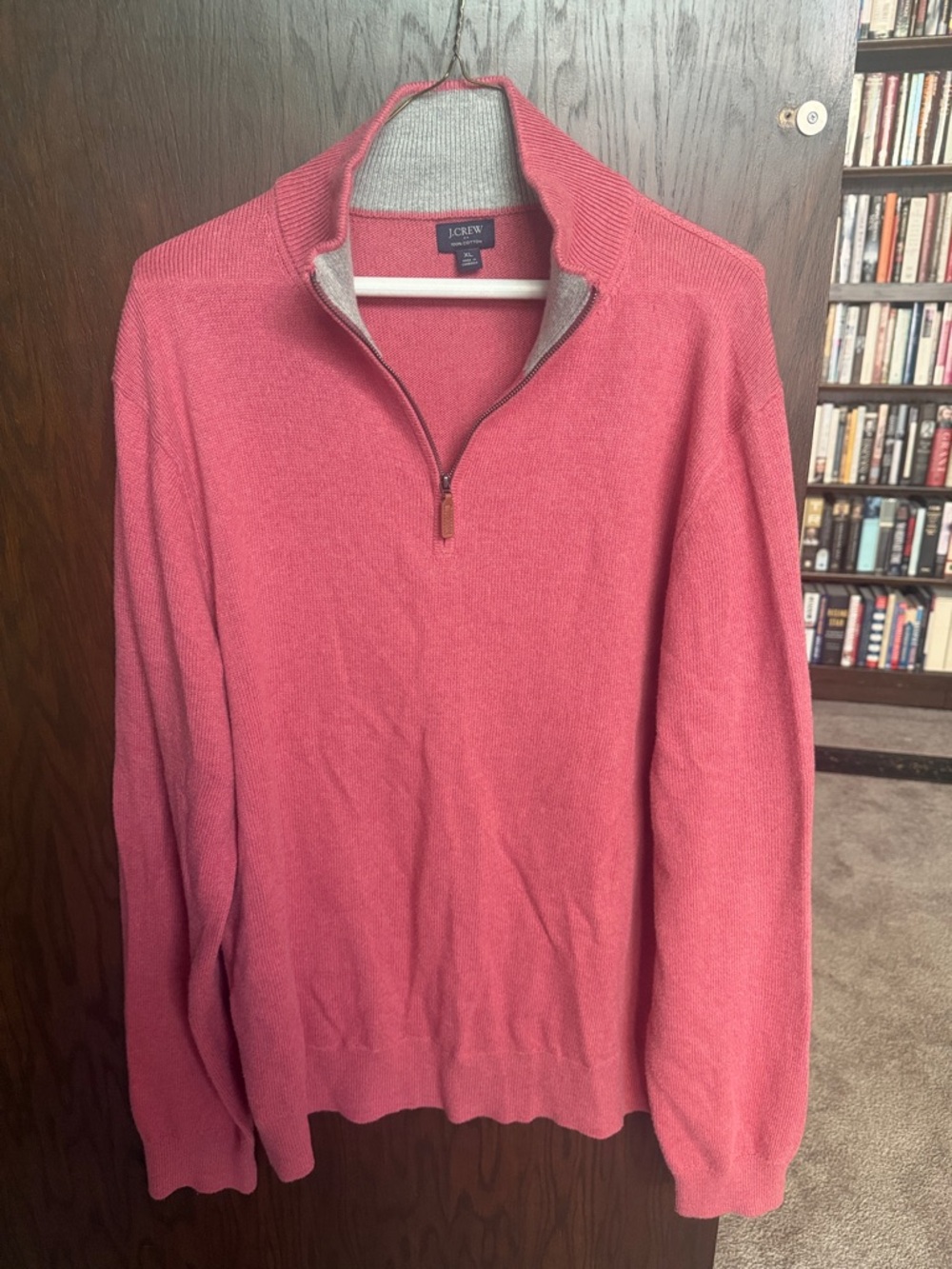 J. Crew Men's Coral Zip-Neck Sweater like new
